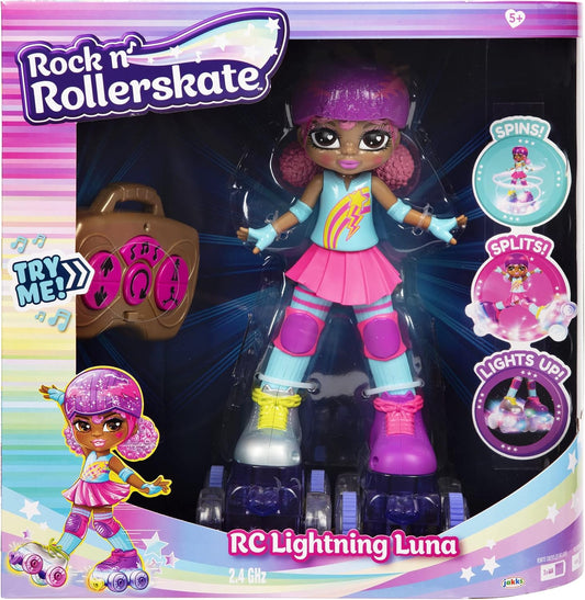 JAKKS Pacific Rock N Rollerskate Doll Lightning Luna Light Up Remote Control Rollerskating Doll - Plays Music and Skates!